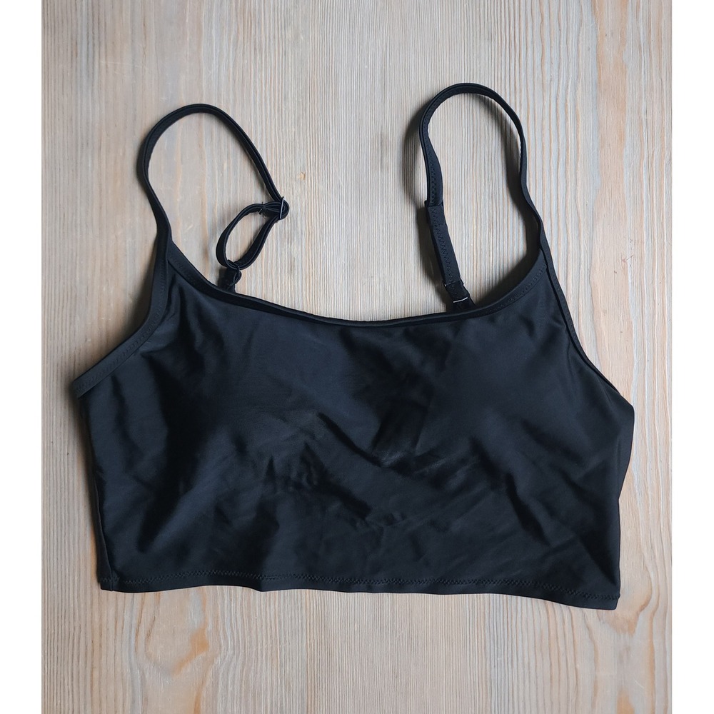 Aerie Scoop Bikini Top Women L Black Active Beach Resort Swim Summer Staple